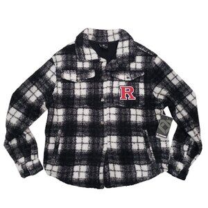 Colosseum Rutgers RU Sherpa Shacket Jacket Fanwear Big 10 B&W Plaid Womens S NWT